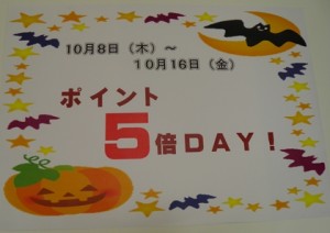 2015年ﾊﾛｳｨﾝ祭り ﾎﾟｲﾝﾄ5倍 お菓子すくい取り